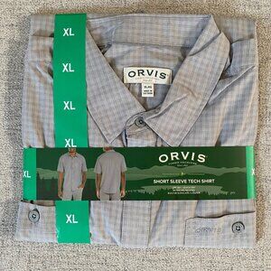 NWT Orvis Men's Short Sleeve Moisture Wicking UPF 30+ Tech Shirt, Gray Plaid XL